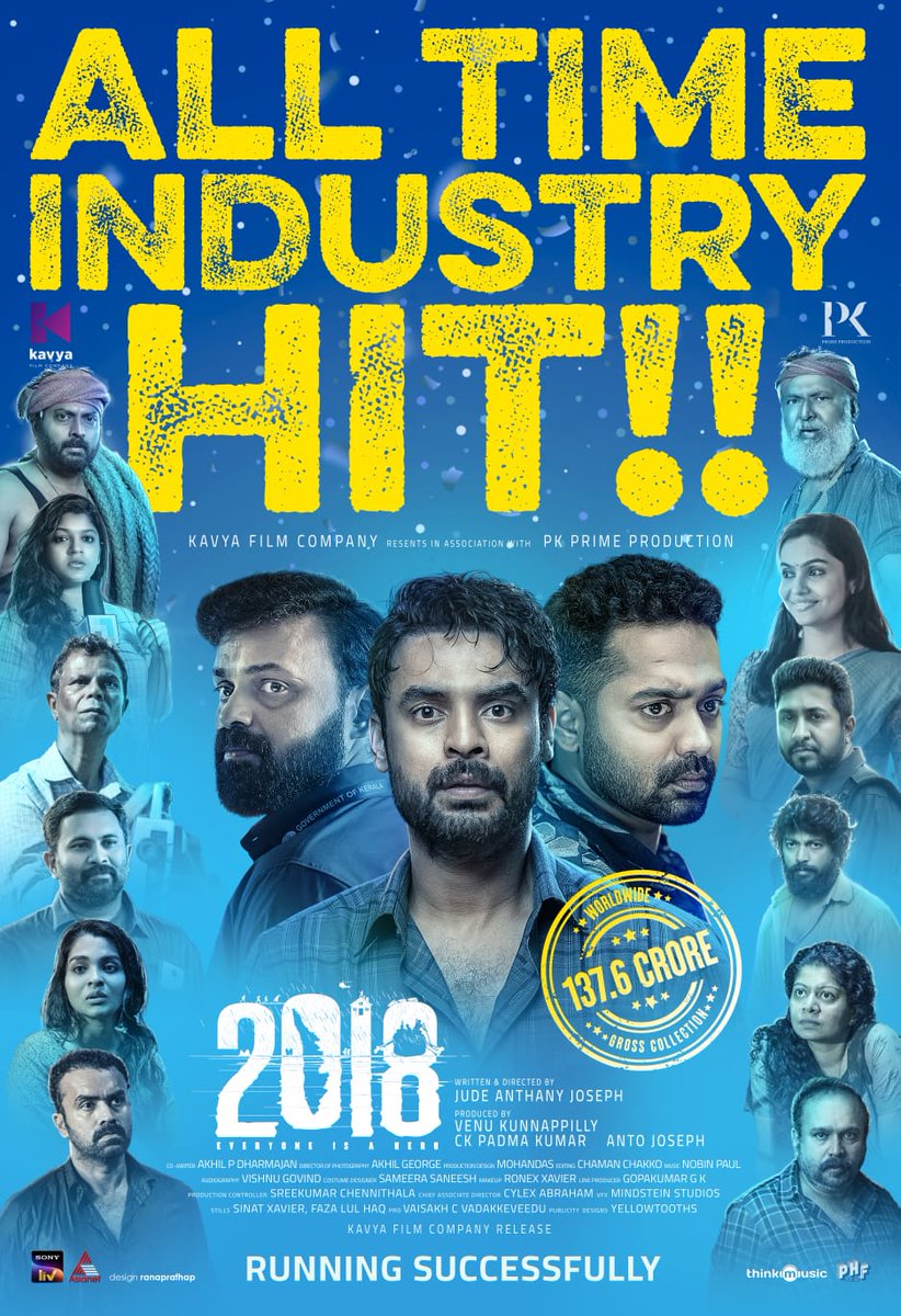 MALAYALAM CINEMA MILESTONE :

#2018Movie becomes the first ever Malayalam movie to join the 150 Crores club worldwide .

Hats off Jude Anthany Joseph & Team .

Industry Hit 🎯🎯🎯