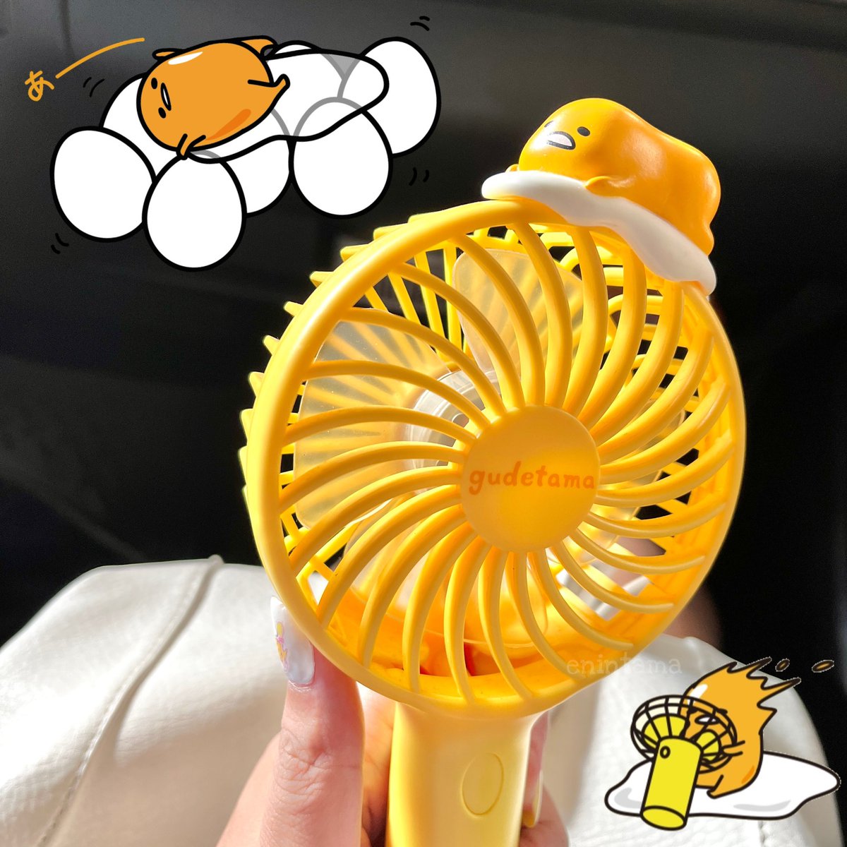 It’s so hot outside, I brought my gudetama fan 💛