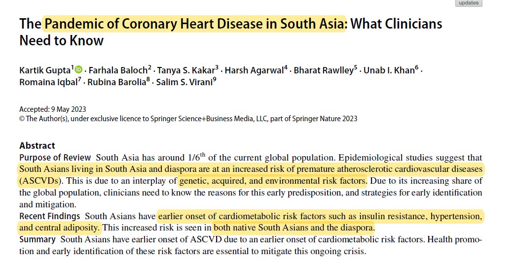 Excited to share our review article on the early onset of ASCVDs, cardiometabolic risk factors in South Asians, and the diaspora led by @krtkgpt @AnzarFarhala and @virani_md link.springer.com/article/10.100…