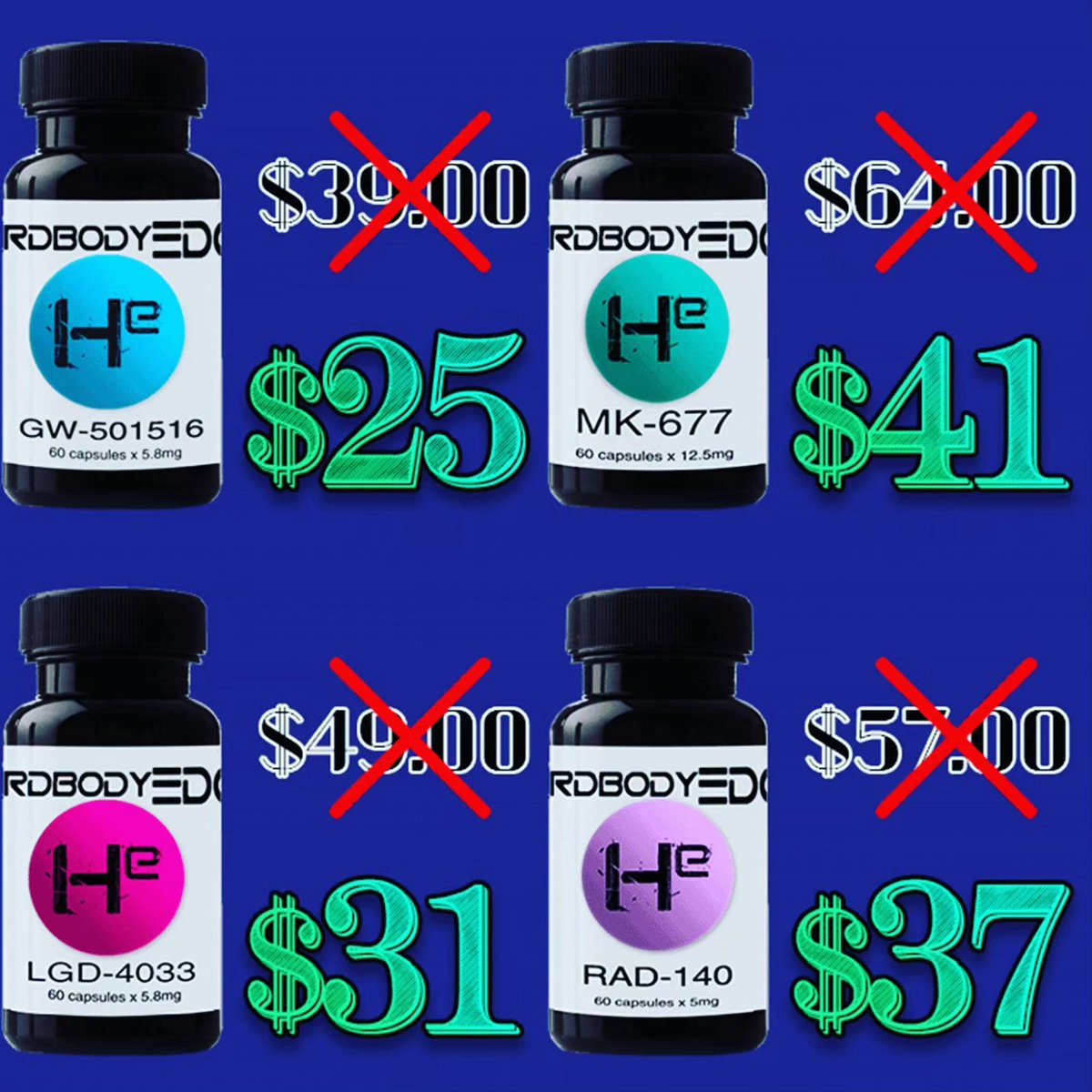 HardbodyEdge's tweet photo. 35% off + FREE SHIPPING | code: MEMORIAL35
https://t.co/d0oF4BL5Hy

Free shipping on orders over $99

Hurry! Offer ends 5/30 @ 7pm
#SARMs #ResearchChemicals #GW501516 #Cardarine #RAD140 #Testolone #Stenabolic #YK11 #LGD4033 #Ligandrol #MK677 #Ibutamoren #MK2866 #Ostarine #S4 https://t.co/CD9PIiA4t8
