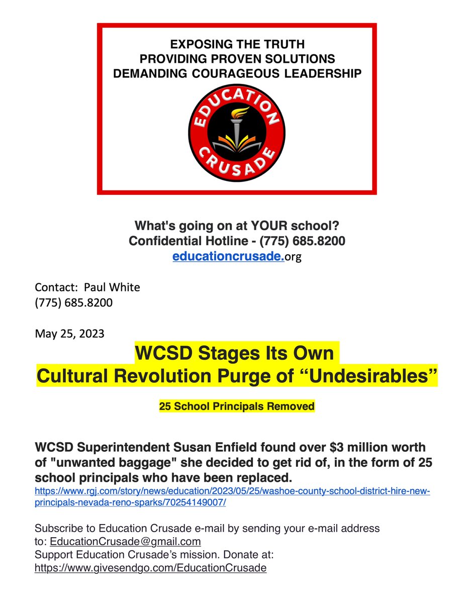 Ed_Crusade's tweet photo. WCSD stages its own cultural revolution purge of "undesirables" by removing 25 WCSD principals. Complete fealty required to keep school district's secrets. Step 1: Build impenetrable circle around the "general" &amp; secure the perimeter. -@WashoeSchools -@WESPNevada -@SuptEnfield https://t.co/OaSg1pJwdP