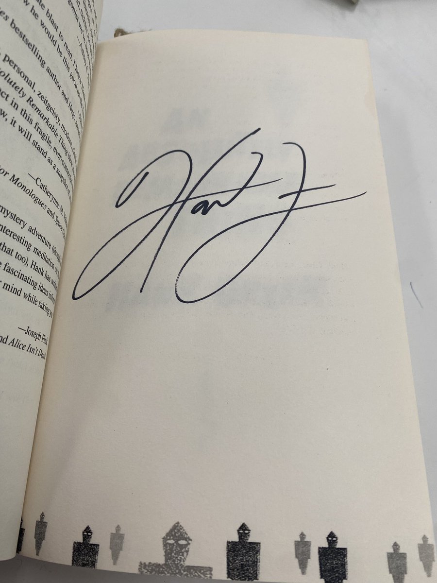 SRLoftis's tweet photo. Found this at my local op shop, which I’m stoked about (and a signed copy of Turtles All the Way Down, which is my favourite @johngreen), but I have a question @hankgreen: how is that a G? https://t.co/I6yBjKcV4z