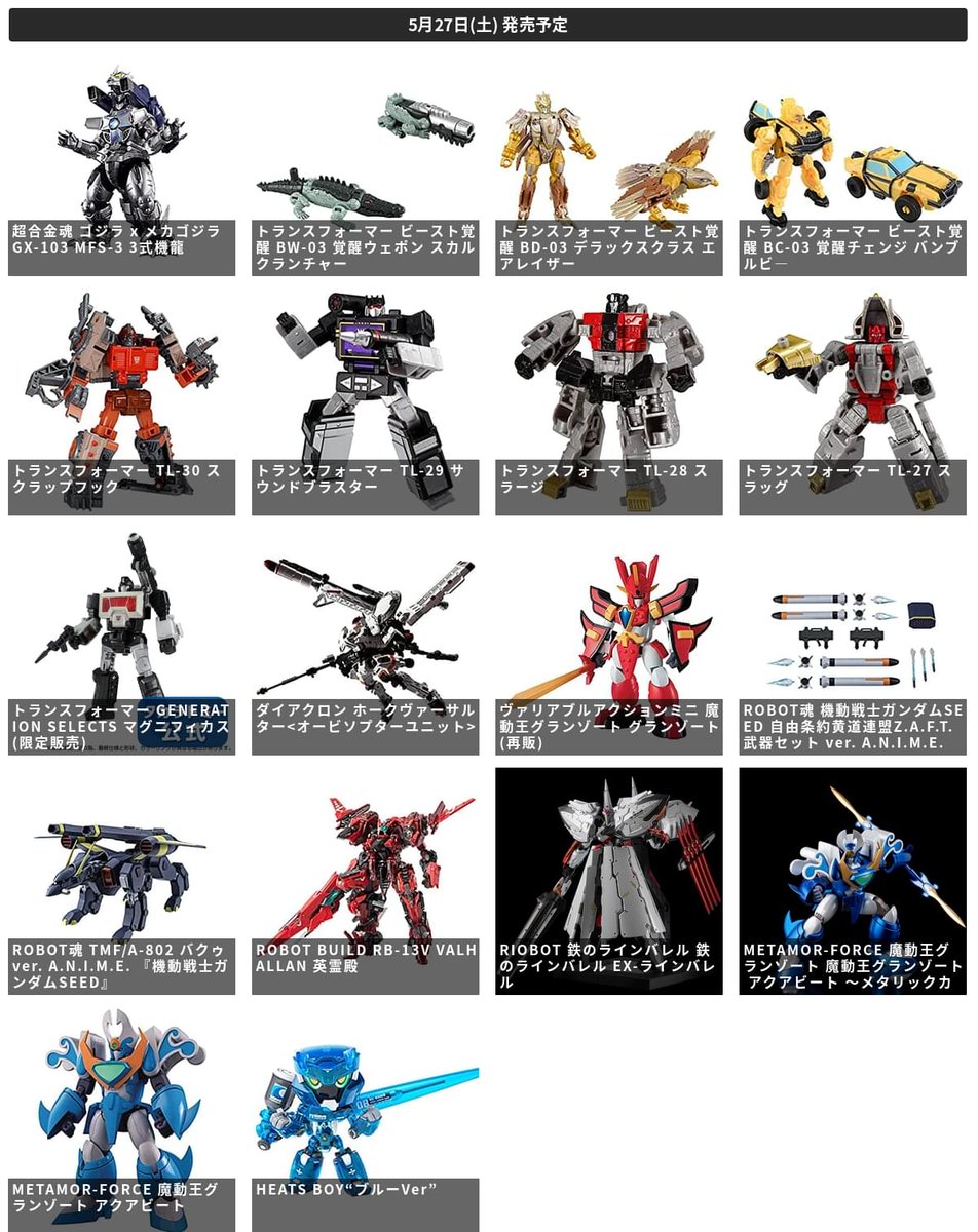 GannpuraHobby's tweet photo. ✨✨ 本日発売 新商品まとめ ✨✨
▼詳細はこちら!
https://t.co/n66KH1p0vD
#トランスフォーマー #ダイアクロン #ROBOT魂 #超合金 #ガンダム #ヴァリアブルアクション #グランゾート #RIOBOT #ガンダムSEED #METAMOR-FORCE https://t.co/xrGaFpeVB8