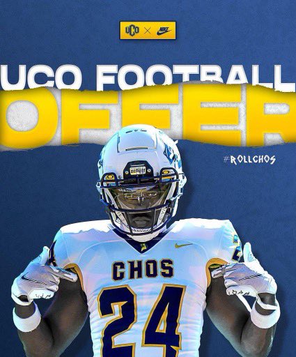 After a great conversation with <a href="/SklenarCoach/">Tyler Sklenar</a>, I’m blessed to announce that I’ve received an offer to play football at the University of Central Oklahoma! #RollChos 🟡🔵 <a href="/AdamDorrel/">Adam Dorrel</a> <a href="/CarterWhitson/">Coach Carter Whitson</a> @edmond_football <a href="/RecruitNorth/">Edmond North FB Recruiting</a>
