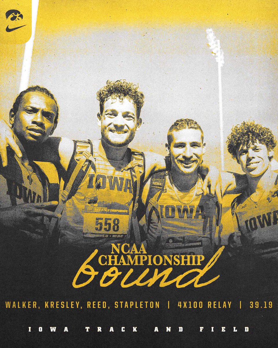 IowaXC_TF's tweet photo. 𝗛𝗲𝗮𝗱𝗲𝗱 𝘁𝗼 𝘁𝗵𝗲 '𝗦𝗵𝗶𝗽 ➡️

Kalen Walker, Austin Kresley, Gratt Reed, and DeAndre Stapleton Jr. qualified thru to Austin with a 39.19, tying the fifth-fastest time in program history.

#NCAATF x #Hawkeyes https://t.co/pIvSckHFxZ