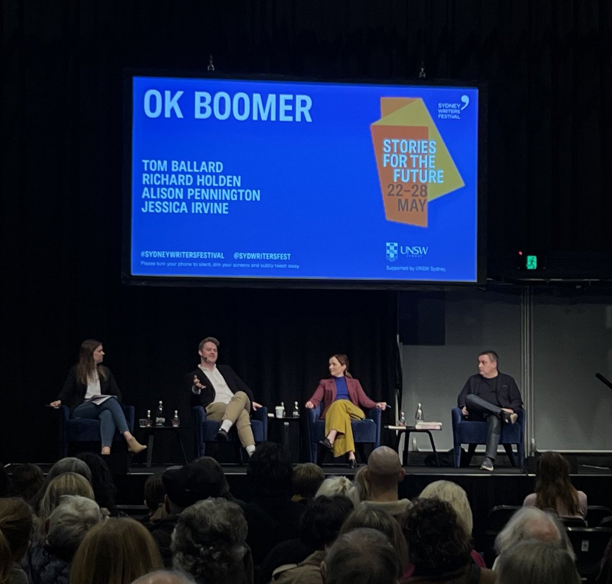 ‘The millennial rage comes from
seeing how much better things could be’. And this was just the start of the conversation ⁦@SydWritersFest⁩ #SydneyWritersFestival #okboomer