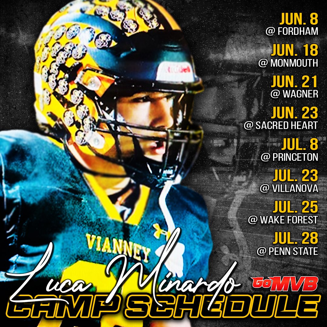 Luca Minardo's camp schedule for the summer is looking 🔥
'24 RB/LB
Saint John Vianney, NJ
More Info: GoMVB.com/lucaminardo
Follow: <a href="/LucaMinardo26/">Luca Minardo</a>
Coach: <a href="/Coach_Papcun/">Coach Papcun</a>
#gomvb #studentathlete #collegerecruit #hsfootball