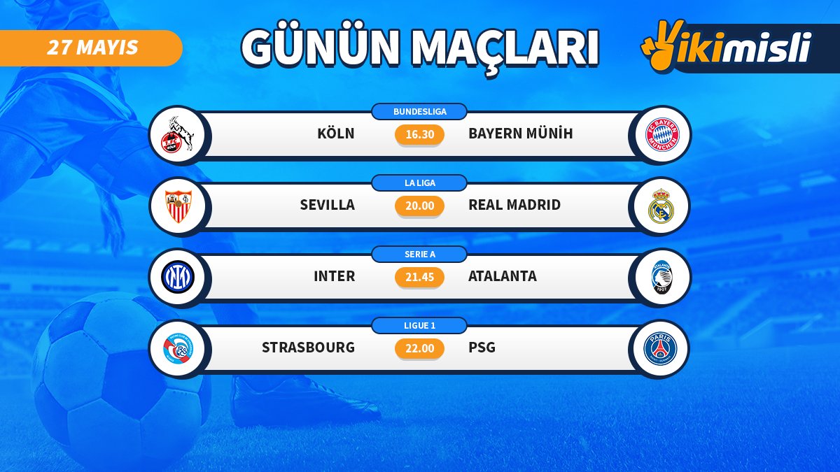🏆 ikimisli en yüksek oranları sunuyor!

16.30 ⚽️ Köln - Bayern
20.00 ⚽️ Sevilla - Real Madrid
21.45 ⚽️ Inter - Atalanta
22.00 ⚽️ Strasbourg - PSG

Spora 100₺, casino alanına ise 50 freespin #ikimisli'de! 🎁

ikimisli: mislilnk.com/guncel

#ikimisli #HoşGeldinBonusu