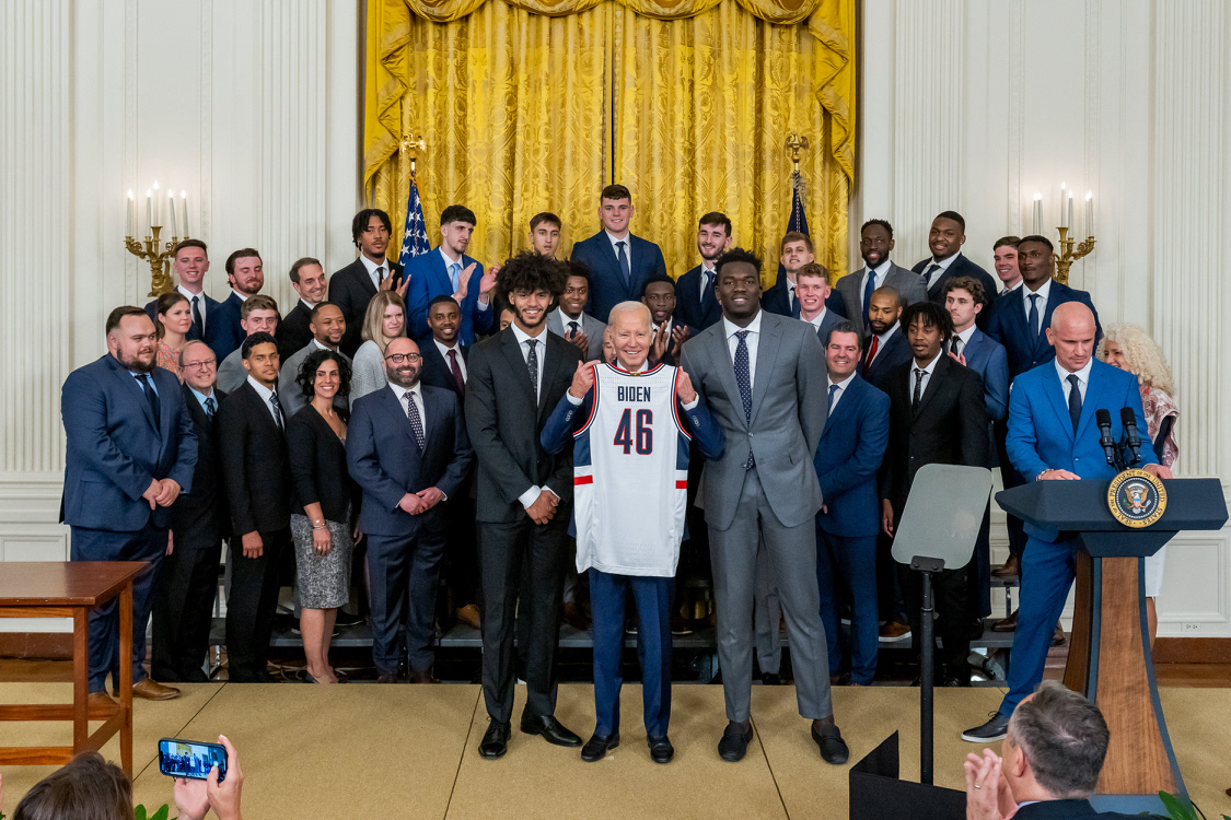 Welcome to the White House, UConn – our men’s 2023 NCAA Champions.
 
This team is proof there’s no quit in America. And there’s nothing we can’t do when we do it together.
 
Congratulations, Coach and the entire team, on your hard-fought victory.