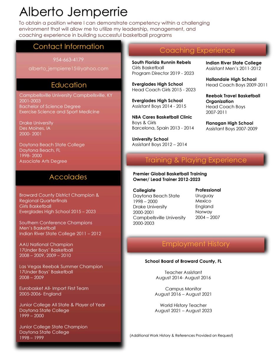 Alberto Jemperrie (@ajemperrie) on Twitter photo College Coaching Candidate
Wealth of Knowledge & Experience
Looking for D1 & D2, NJCAA NAIA, NCCAA OPPORTUNITIES ON BOTH THE MEN'S & WOMEN'S PLATFORMS. For further correspondence Contact me via dm <a href="/BlackCoaches/">C O N C L A V E</a> <a href="/SAthletesLBB/">Sleeper Athletes Ladies Basketball</a> <a href="/rmfmagazine/">RMF Magazine</a> <a href="/miamidadebb/">Mia High School Bask</a> <a href="/BCAWORLDWIDE/">Black Coaches Association</a> <a href="/The_BCU/">Black Coaches United</a> College Coaching Candidate
Wealth of Knowledge & Experience
Looking for D1 & D2, NJCAA NAIA, NCCAA OPPORTUNITIES ON BOTH THE MEN'S & WOMEN'S PLATFORMS. For further correspondence Contact me via dm <a href="/BlackCoaches/">C O N C L A V E</a> <a href="/SAthletesLBB/">Sleeper Athletes Ladies Basketball</a> <a href="/rmfmagazine/">RMF Magazine</a> <a href="/miamidadebb/">Mia High School Bask</a> <a href="/BCAWORLDWIDE/">Black Coaches Association</a> <a href="/The_BCU/">Black Coaches United</a>