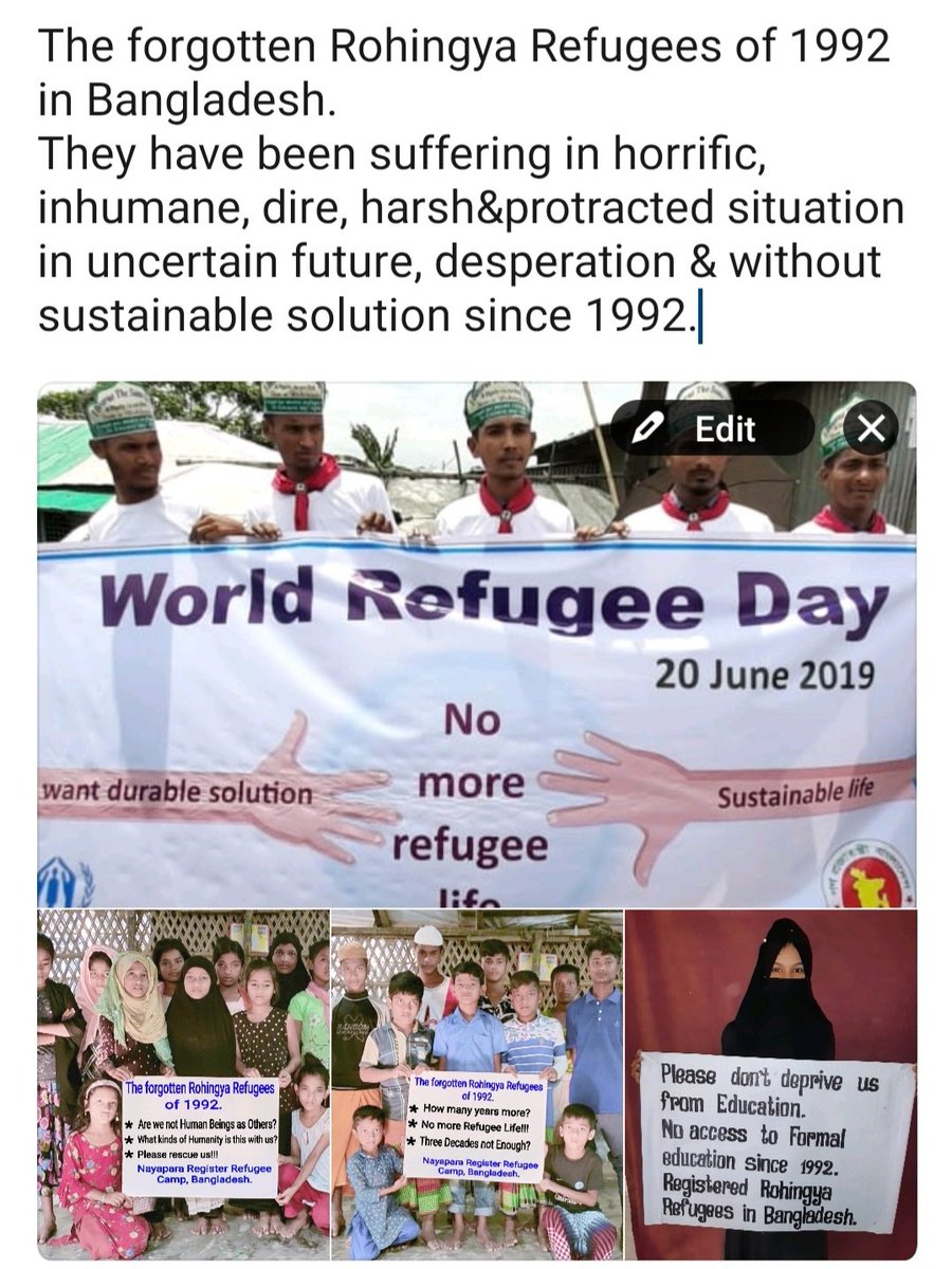 @UN @WFP Rohingya refuges in🇧🇩have been neglected for decdes&now giving collctive punishmnt for being refuges by cutting food.We aren't burden if we get opportunitis 2study,2work,2move freely as other human beings&we can change too.Justice delayed is Justice denied. No more alms.Rescue us 