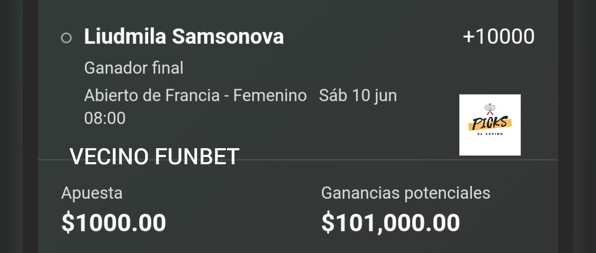 VECINOPICKS's tweet photo. RIFA $10,000 MXN 🎴

TODOS LOS VECINOS QUE DEJEN SU RT 🔄 Y ❣️ PARTICIPARAN EN LA RIFA SI SAMSONOVA LOGRA GANAR EL ABIERTO FRANCES

DEBEN SEGUIRNOS PARA PARTICIPAR 🔞

Esto no es una recomendación de apuesta https://t.co/0Kbevw4Pm7