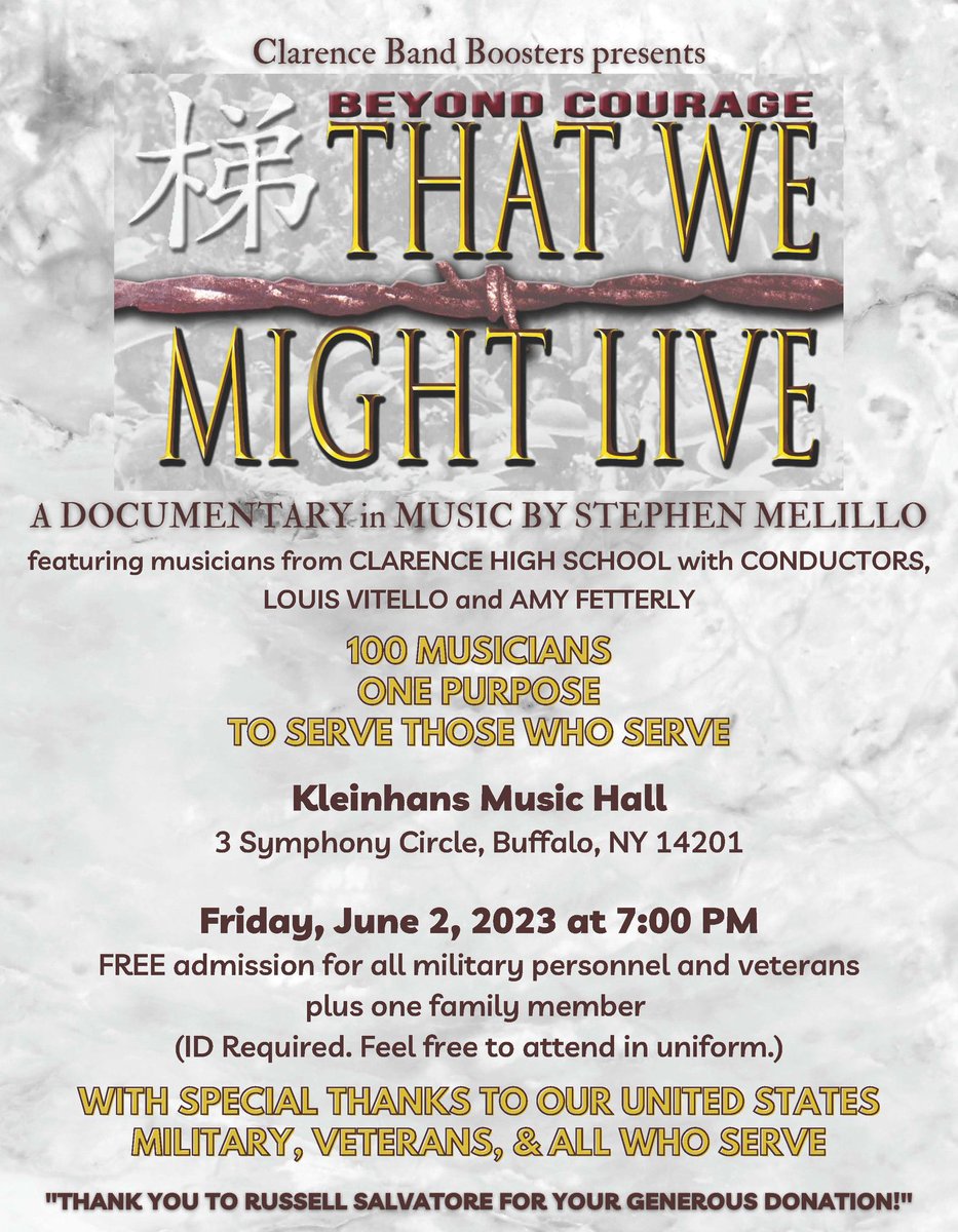Only 1 week until the @ClarenceMusicD1 Chorale and Wind Ensemble perform this documentary in music again right here in Buffalo! June 2 at @KleinhansBflo with one purpose — to serve those who serve. You’re not gonna want to miss this. #ClarenceProud @WNYHeroes @VOCofWNY
