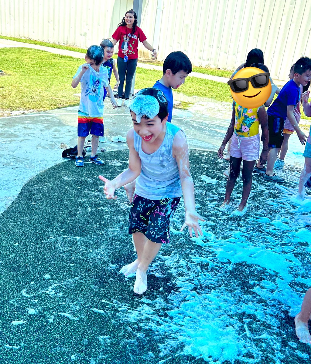 Another fantastic EOY party! Bounce houses, water , foam and MORE! 💦 💦☀️🌞 This face says it all!! @JHaleyBulldogs Great way to celebrate students!