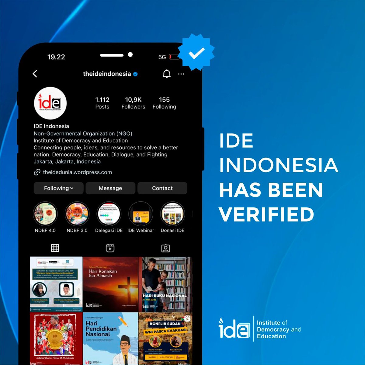 Good news! IDE Indonesia has been verified, guys! 📧

Sejak pertama IDE Indonesia berdiri pada 2015 hingga saat ini, IDE Indonesia telah menjadi organisasi favorit para kaum muda. And now we are verified! 🌏

Let’s go IDE Indonesia!

instagram.com/p/CsukZ4ioSjA/…