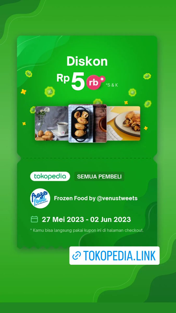 Selamat pagi!

Yang udah gajian dan mau jajan2 silakan ya. Hari ini lengkap semua varian molen dan pempek. 

Lagi ada diskon juga kalo belanjanya di tokped ya teman2.

Silakaaaan 🥰🙏

tokopedia.link/foodbyvenustwe…