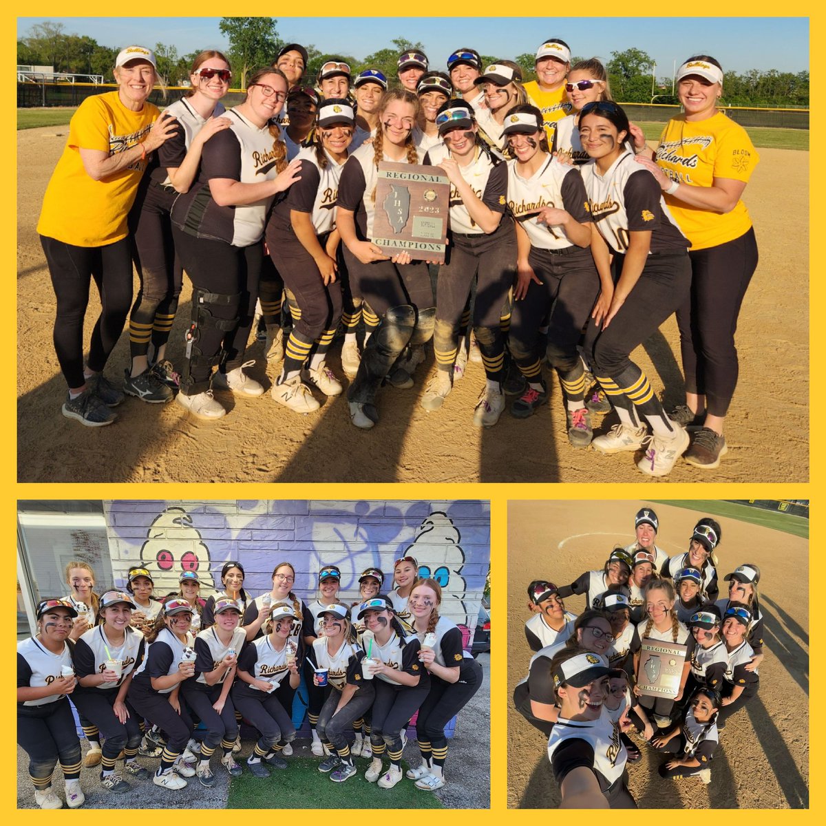 📢Congrats to our Richards Bulldogs- REGIONAL CHAMPIONS!! The Bulldogs defeated the very tough Hinsdale South HS 6-4. Total TEAM win! OneTeam🥎OneDream! Players play-TEAMS win! 🐾🌟💛🥎💪 #BulldogNation #nonebetter #tothevictorsgothespoils🍨