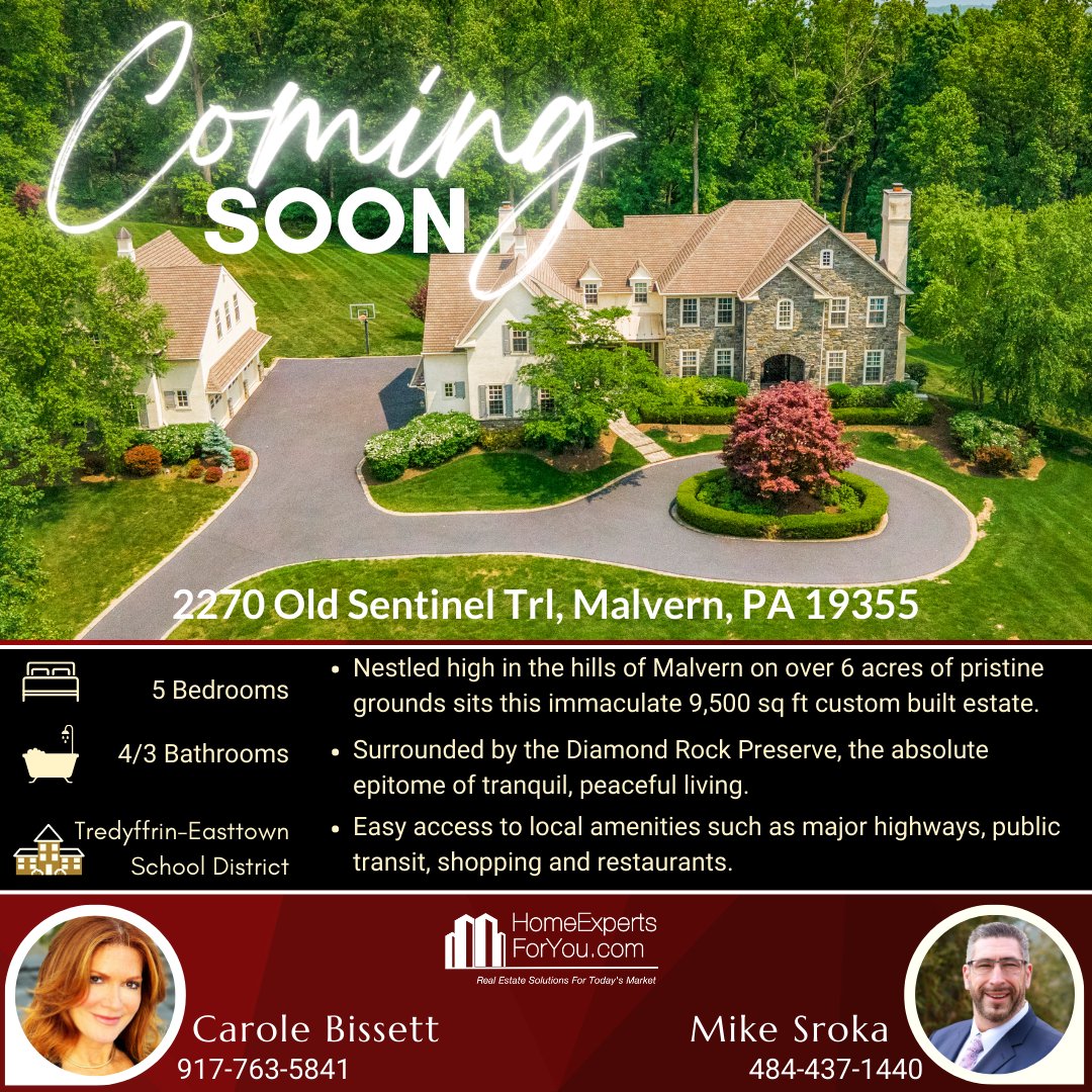 Coming S👀N in #Malvern
.
Showings start Tuesday, May 30th. Contact Mike or Carole and schedule your private tour!
#ComingSoon #homeexpertsforyou #kwmainline #5bedrooms #luxuryhomes