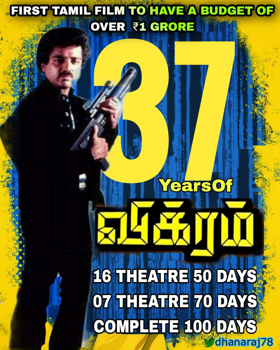 World wide #VIKRAMday...🥁🎺
 (29+05+1986)
#AGNIPUTRA=2🚀
#விக்ரம்🚀
#Vikram
#37YearsOfVikram🚀
#37ஆண்டுகள்நிறைவுவிக்ரம்🚀
#Vikram 
#KamalHaasan 
@ikamalhaasan 
@RKFI