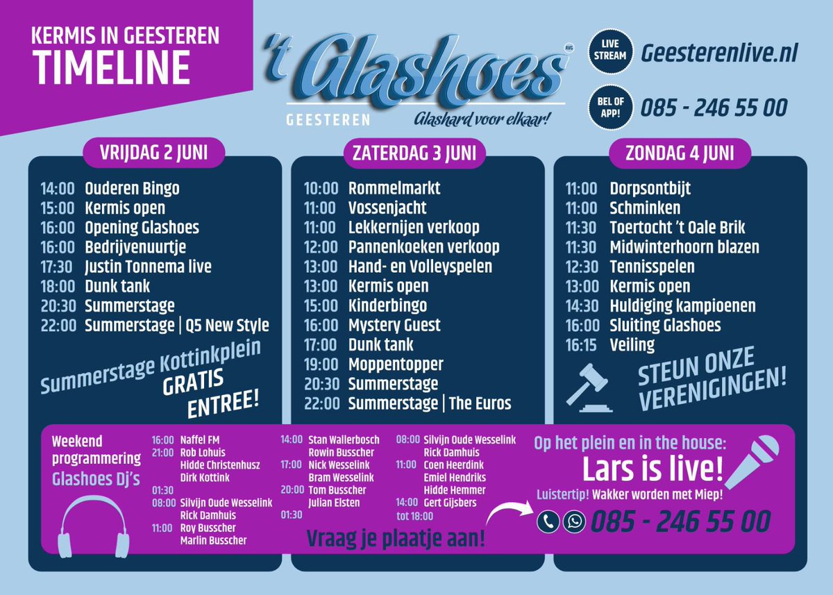Er is genoeg te beleven gedurende het kermisweekend. Met diverse activiteiten wordt geld opgehaald wat ten goede komt aan de verenigingen in Geesteren. 
Wanneer zien we jou in het kermisweekend? Jij steunt onze verenigingen toch ook?💪🏼
#Geesteren #kermis #glashoes