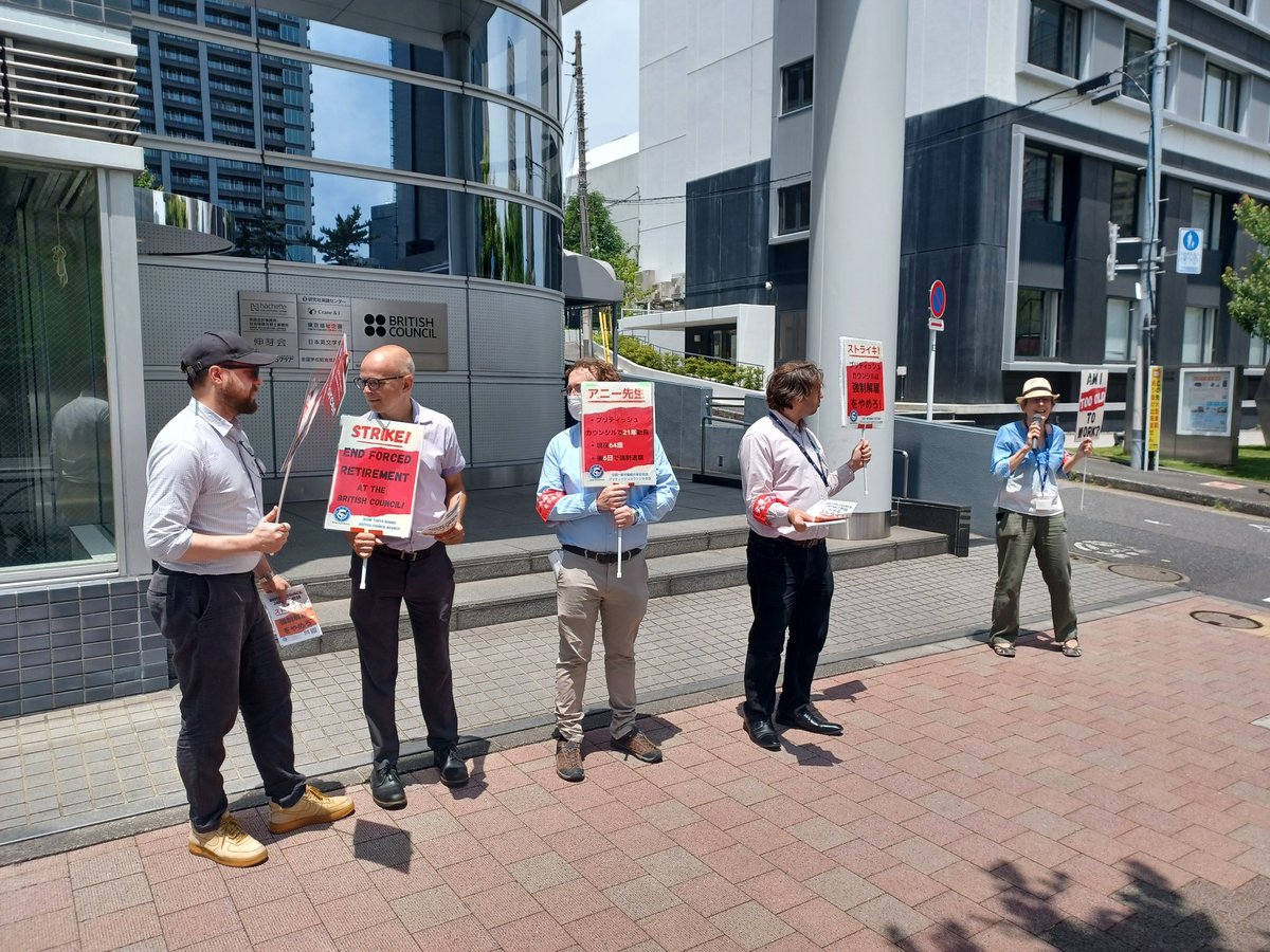 BCTokyoNambu's tweet photo. We're out on strike again @BritishCouncil Tokyo.  Our colleague Annie will be forced to retire at 65 despite the global EDI policy &amp; supposedly following UK law where UK law is more advanced.
In the UK age discrimination is illegal
@TeflUnion @ELGazette @EwartBiggs
@OwenJones84 https://t.co/Tf316mWGnq