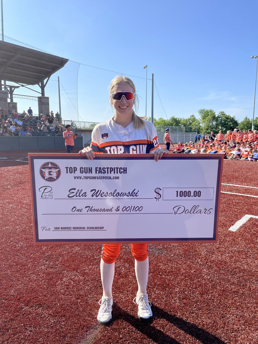 Congratulations to <a href="/EllaWesolowski/">Ella Wesolowski</a> on being this year’s Sam Ramirez Memorial Scholarship Award Winner!

#TGF #SamRam #FlyAbove 

<a href="/topgunfastpitch/">Top Gun Fastpitch</a> <a href="/TGA_Turner/">Top Gun National 18U</a> <a href="/NewsMidwest/">Midwest News</a> <a href="/ExtraInningSB/">EXTRA INNING SOFTBALL</a>