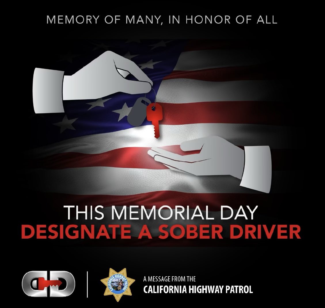 CHPSanJose's tweet photo. This Memorial Day weekend, CHP will be observing a Maximum Enforcement Period. Available Officers will be on the road enforcing laws, removing impaired drivers, and assisting motorists. We wish everyone a safe weekend, and remind everyone to designate a sober driver.
#caliddp https://t.co/p0hOUaQ1Qv