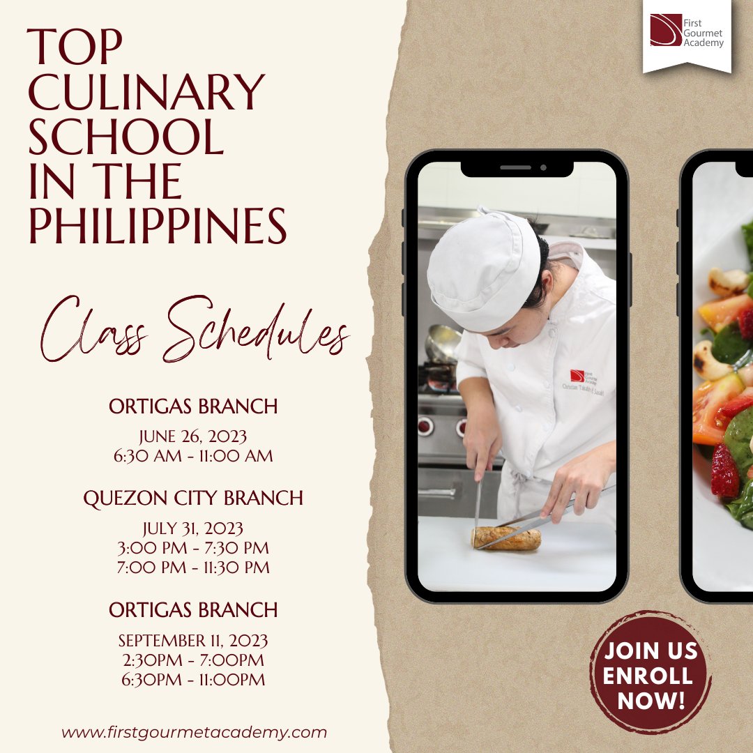 firstgourmetph's tweet photo. Aside from being the Top Culinary School in the Philippines, First Gourmet Academy is also giving a huge promos and discounts for our aspiring chefs who wants to chase their dreams. Enroll now!
https://t.co/QARy67AOFL https://t.co/MzRmWy3fM2