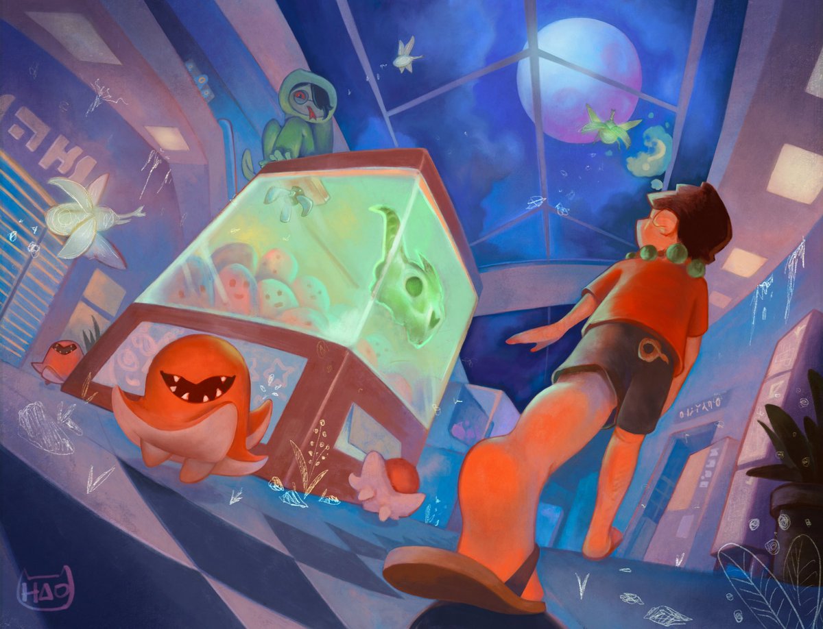 zzbajie's tweet photo. 夜游记～入夜后的商场｜Night-walking ~ The Closed Mall 
#illustration #procreate #fantasyart #yokai #pig #closedmall #night #nightwalking https://t.co/K2evZu28pr