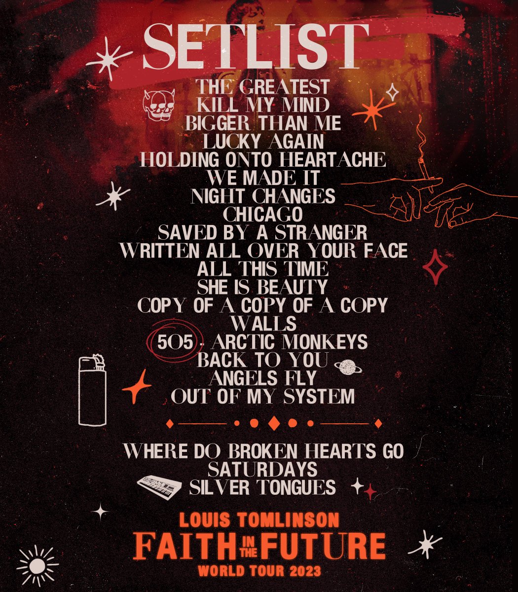 HLDTour's tweet photo. Setlist for Louis’ show tonight! 
#FaithInTheFutureUncasville
5.26.23 https://t.co/gkUvfao6O7