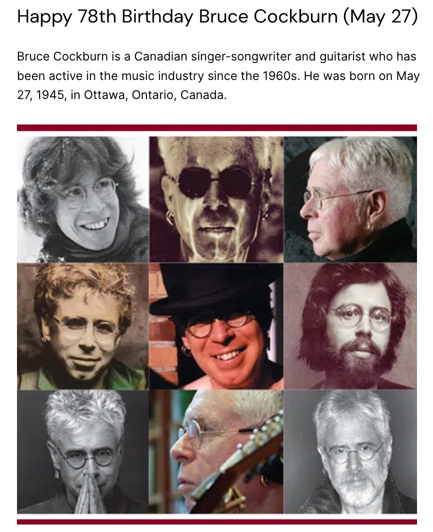Happy 78th Birthday Bruce Cockburn (May 27)    