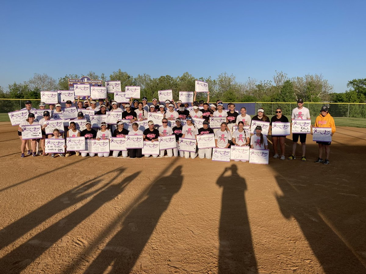 2 Teams, schools, and communities coming together on the field for something much bigger than the game.  Huge thank you to our players, families, and Indianola softball for their support of our annual cancer awareness game.