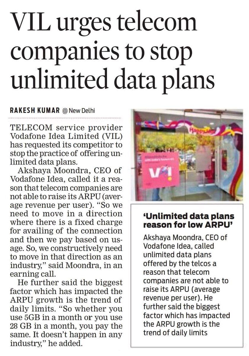 'I can't afford it, so you all should stop doing it too!'

#VodafoneIdea urges competitors to stop unlimited #data plans! (NIE)

#thecuratednews #news #mobilephones #telecom #vi