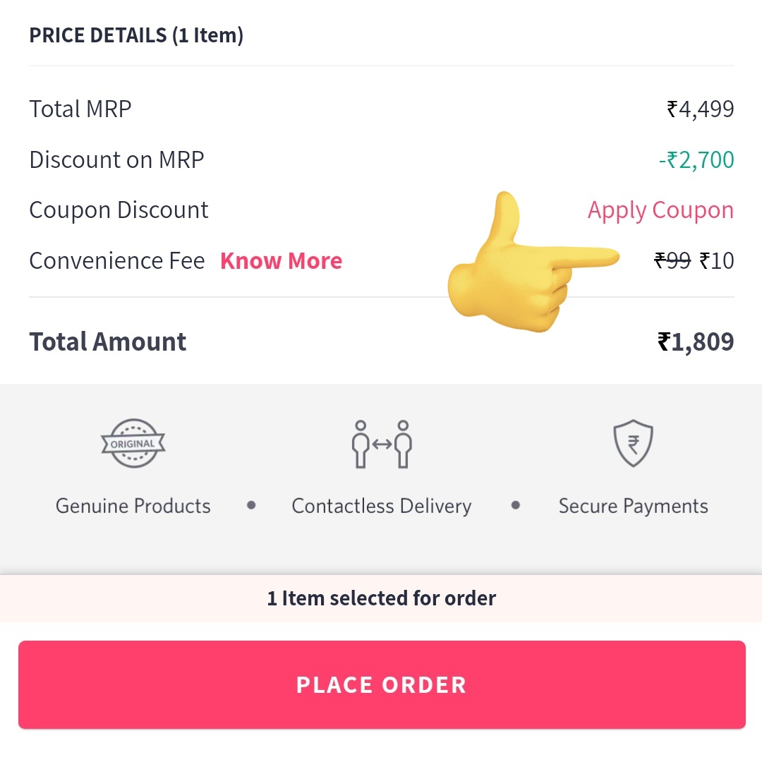 What is this @myntra . 10 Rs. Ka convenience fee bachane k liye 2 lac ka shopping karu😂😂😂.