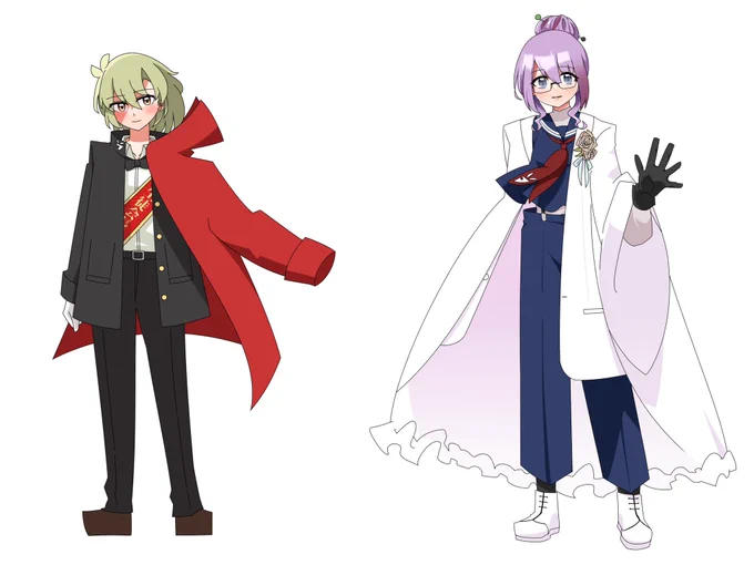 あまりにも対すぎてポケットモンスター 黒学ラン・赤コート・白手袋・を着る小柄な女の子/ 白コート・紺セーラー・黒手袋・を着る大柄な男の子 になってきた #ホテ絵