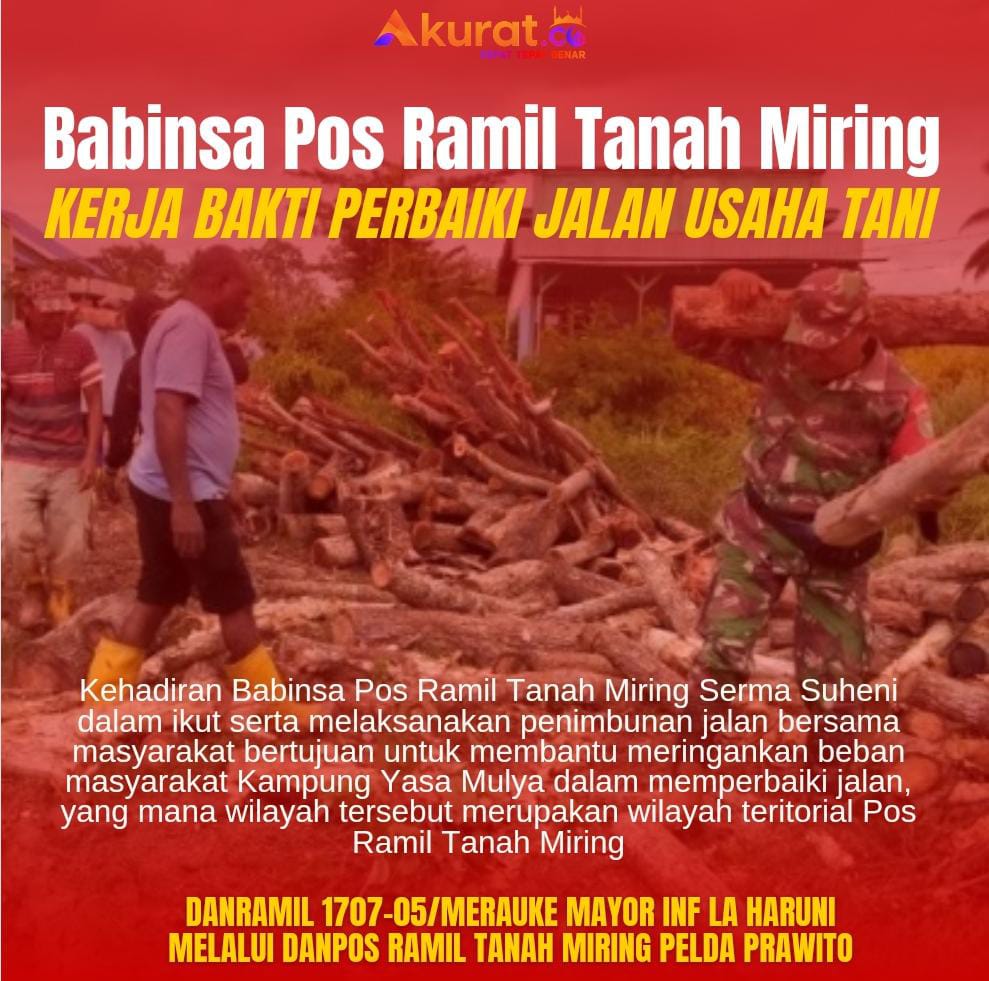 Demi untuk membantu meringankan beban masyarakat Kampung Yasa Mulya dalam memperbaiki jalan maka  Babinsa Pos Ramil Tanah Miring Serma Suheni hadir dan ikut serta melaksanakan penimbunan jalan bersama masyarakat 
#TNIPolriTerusBerbaktiDiPapua 🙏