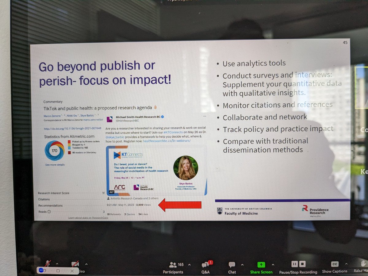 KT_trainee's tweet photo. How can health researchers use social media to translate knowledge in meaningful ways?
1) Start early
2) Understand the context and the tool (platform)
3) Seek outside expertise
Thank you @skye_barbic for sharing your wisdom!
#KTConnect https://t.co/ZIGnsRZiNw