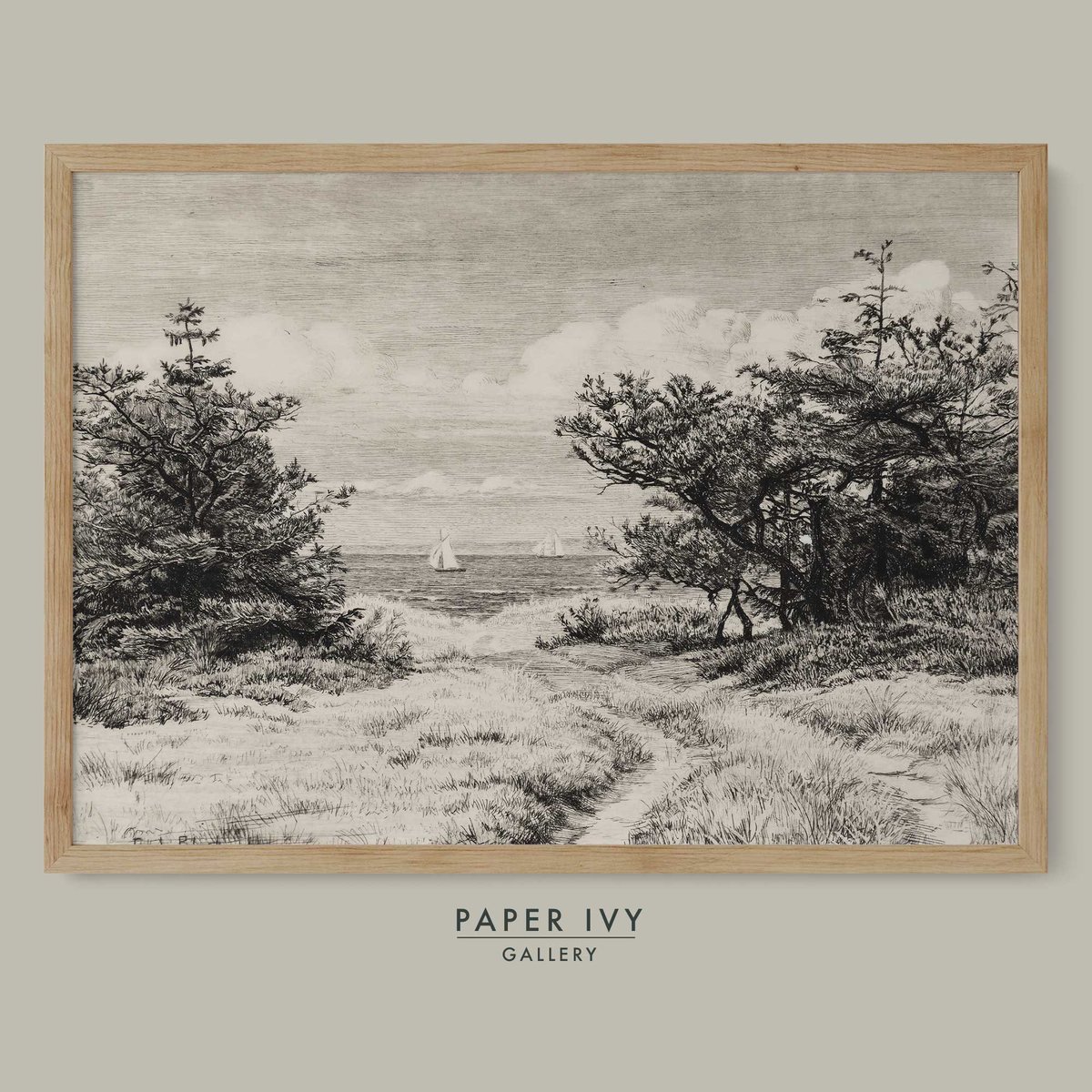 PaperIvy's tweet photo. Excited to share a recent addition to my #etsy shop: Printable gift for landscape lovers. Coastal cottage etching print, trees with view to sailboats. #Vintage wall art https://t.co/4zuqn79Kqi #beige #housewarming #black #cottagecore #hamptons #countryfarmhouse https://t.co/PX6IqhMKfP