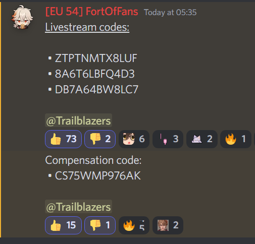 FortOfFans's tweet photo. HSR Livestream codes:
 • ZTPTNMTX8LUF
 • 8A6T6LBFQ4D3
 • DB7A64BW8LC7
 • CS75WMP976AK https://t.co/LhEe1Nb5a0