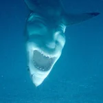 悪魔が笑ってるみたい!？サメの腹を逆さまに見てみると…。
