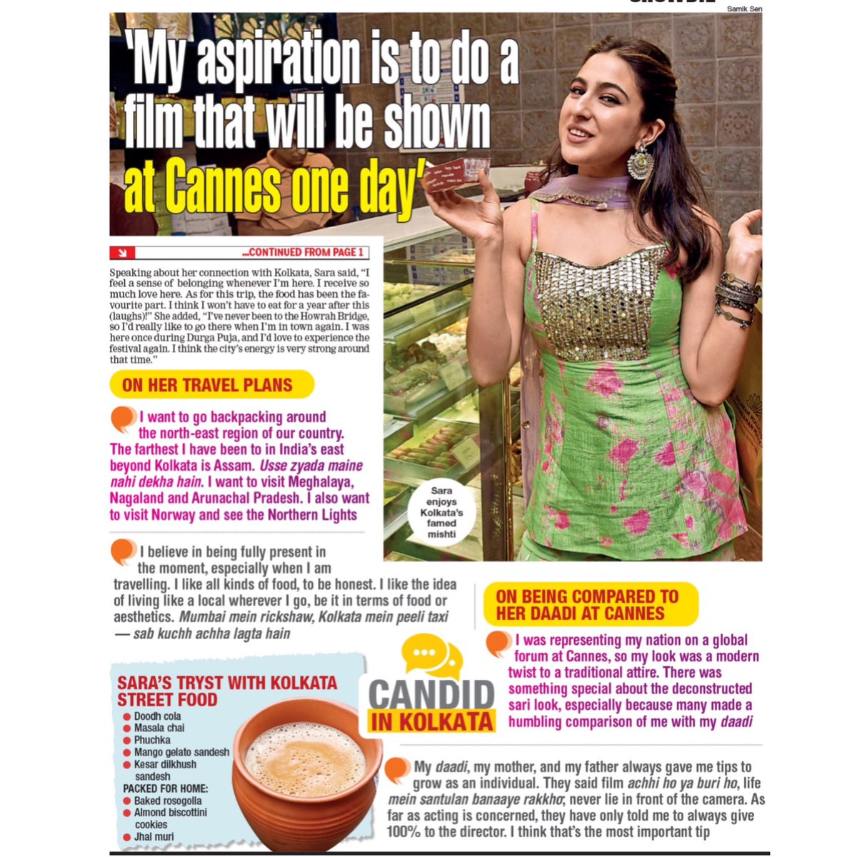 .@SaraAliKhan was in #Kolkata and CT chatted with her to know all about her experience, her love for Kolkata’s food, her #Cannes experience and more. All deets in today’s edition! 

#saralikhan #streetfood #phuchka #cannes2023 #saraalikhanpataudi #bollywood #calcuttatimes