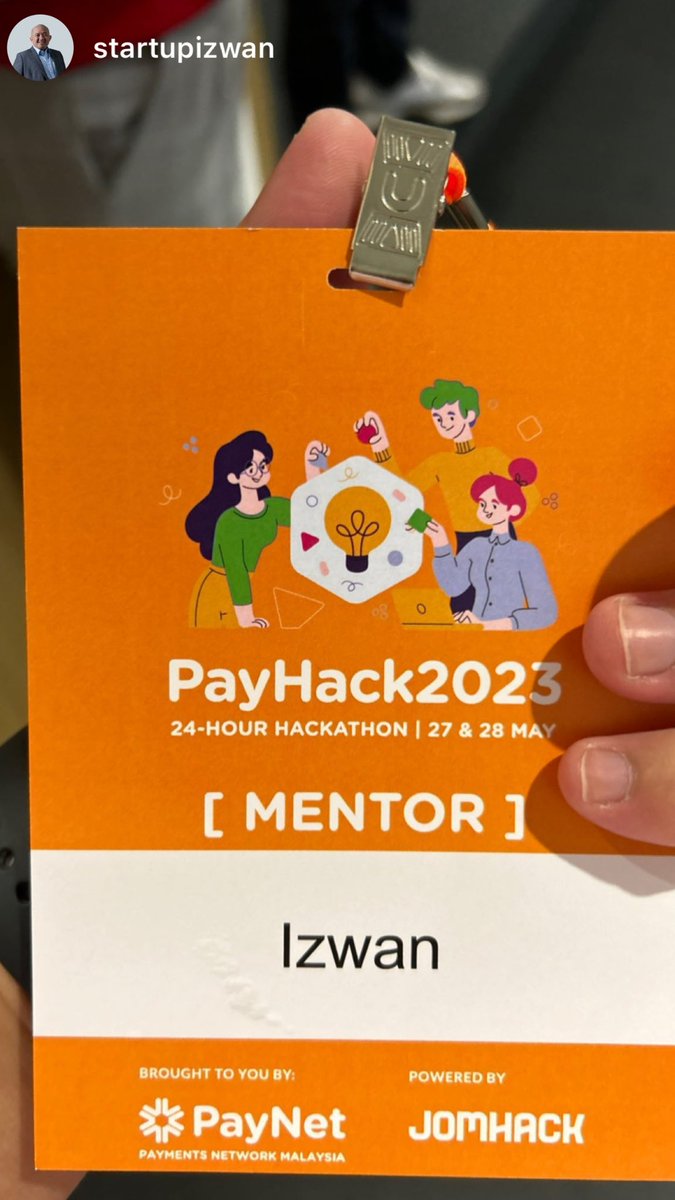 startupizwan's tweet photo. So excited to be mentoring at the #PayHack2023 this weekend hosted by PayNet and @jomhackmy. https://t.co/nwGaENt0uk