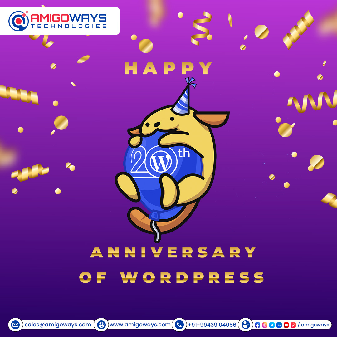 🎉 Join us in celebrating 20 incredible years of @WordPress! 🎉

#WordPress20thAnniversary #WebDevelopment #DigitalTransformation #WordPressCommunity #CelebratingWordPress #20YearsOfWordPress #WordPressAnniversary2023 #letsconnect #amigoways