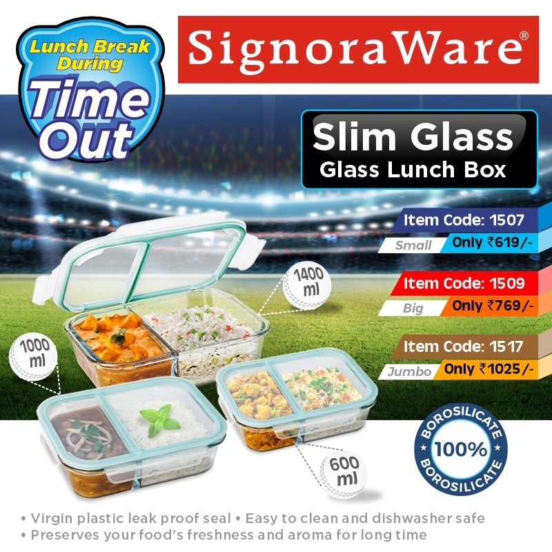 Every Lunch Break Deserves a Special Appreciation 🏏🥘🥗

Slim Glass Lunch Box

#signoraware #slimglasslunchbox #slimlunchbox #glasslunchbox #lunchbox #lunch #foodgrade #borosilicateglass #plasticlid #easytocarry #dishwashersafe #bpafree #school #college #office #microwavesafe