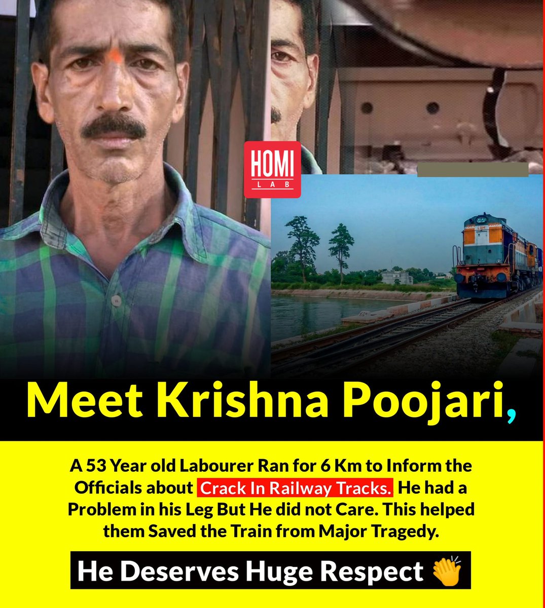 Despite nerve issue in his leg, Krishna Poojary's extraordinary courage saved countless lives! 🙌 He ran an incredible 6km to urgently inform railway officials about a dangerous crack that could have led to a devastating train accident. 💥 We salute his selflessness! #TrueHero