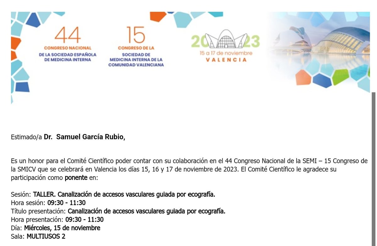 Me sumo a los agradecimientos por la confianza depositada por el comité científico de #44SEMI. Contribuir al conocimiento en #AccesoVascular, de la mano de la gran experta y amiga @gisela0408 es todo 1 honor. Un gran momento para estrechar lazos entre @SEINAV_ y @Sociedad_SEMI 🤗