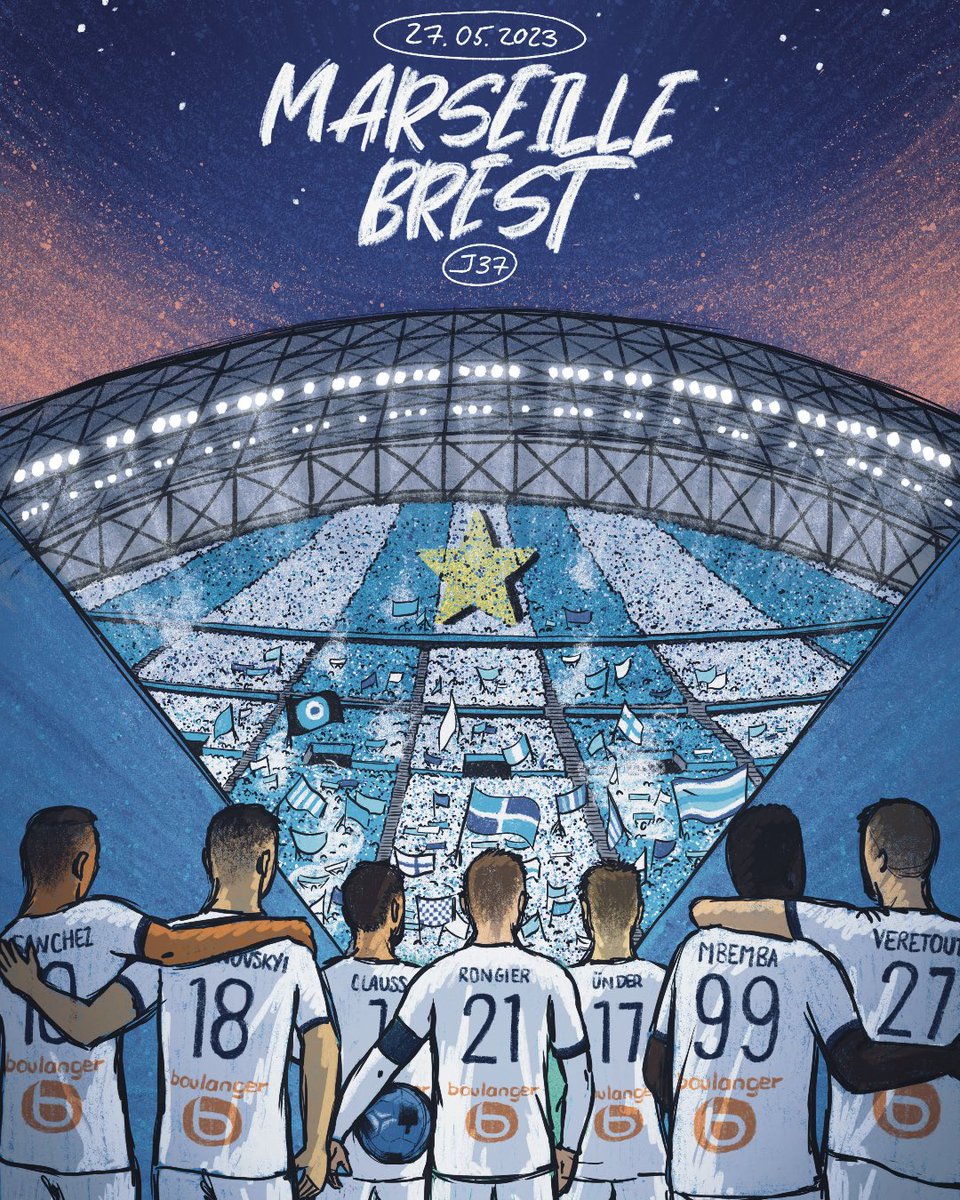 🎨 #OMSB29 par Hélène Trémeaux

⭐ Pour le dernier match de la saison <a href="/OM_Officiel/">Olympique de Marseille</a> vs <a href="/SB29/">Stade Brestois 29</a>, notre artiste a imaginé une affiche qui célèbre l'union d'une ville en liesse, dans un style crayonné qui donne vie à un <a href="/orangevelodrome/">Orange Vélodrome 🏡</a> bouillant.

Dispo sur <a href="/mtransversale/">Maison Transversale</a> !