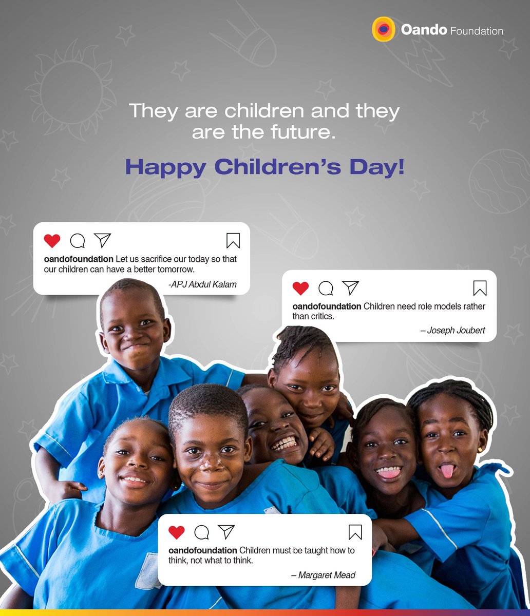 OandoFoundation's tweet photo. "Happy Children's Day to all the amazing and talented children out there! Let's celebrate the joy, creativity, and endless possibilities that come with being a child. Here's to a future filled with love, laughter, and learning! 🎉🎈👧🏻👦🏽 #childrensday #childrenpower #futureleaders https://t.co/8uFml7L9B1