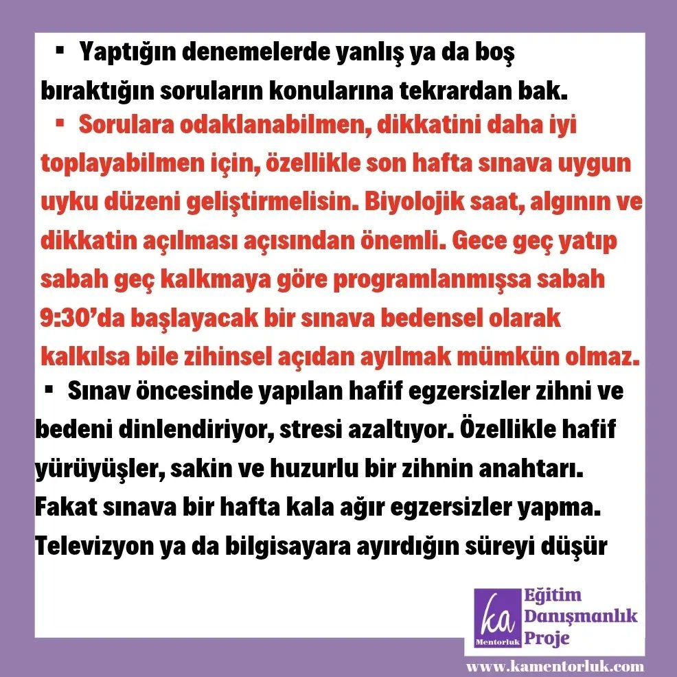 kamentorluk's tweet photo. 2023 LGS'ye son 1 hafta kala öğrencilerimizin yapmaları gerekenleri sizler için Psikolojik Danışmanımız Kadriye GİRGEÇ paylaşıyor

#lgs #sınav #pdr #eğitimdanismanligi #öğrencikoçluğu #kamentorluk #characterix #eğitim #meslekenvanteri https://t.co/WhA9Qeyziq