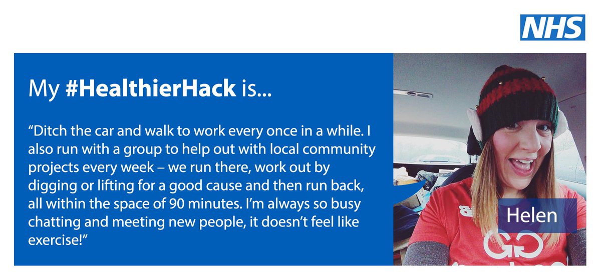 Helen's #HealthierHack is to get those legs moving by walking to work and joining a group of runners that combines regular exercise with helping communities. Is there a <a href="/goodgym/">GoodGym</a> in your local area? 

#Type2DiabetesPreventionWeek